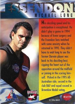 1996 Select AFL Centenary Series #30 Michael Long Back
